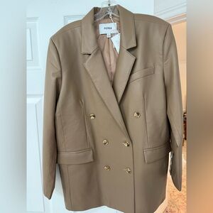 Pistola Roman Oversized Faux Leather Double Breasted Blazer in Taupe NWT